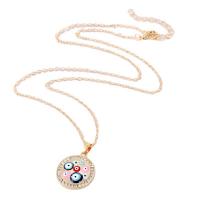 Evil Eye Jewelry Necklace, Zinc Alloy, with 5cm extender chain, Flat Round, plated, fashion jewelry & evil eye pattern & for woman & enamel & with rhinestone cm 