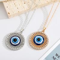 Evil Eye Jewelry Necklace, Zinc Alloy, with Resin, with 5cm extender chain, Flower, plated, fashion jewelry & evil eye pattern & for woman & with rhinestone 30mm cm 