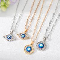 Evil Eye Jewelry Necklace, Zinc Alloy, with 5cm extender chain, plated, fashion jewelry & evil eye pattern & for woman & enamel & with rhinestone cm 