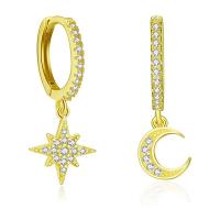 Huggie Hoop Drop Earring, Brass, Eight Point Star, plated, micro pave cubic zirconia & for woman 
