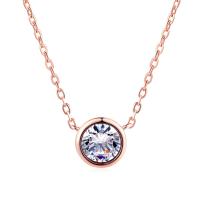 Brass Cubic Zirconia Necklace, Copper, with 1.97inch extender chain, Round, plated, micro pave cubic zirconia & for woman 8mm Approx 16.9 Inch 