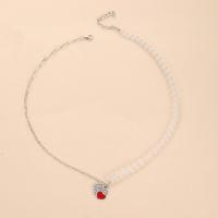 Glass Zinc Alloy Necklace, with Glass Beads, Heart, platinum color plated, for woman & enamel & with rhinestone Approx 18.1 Inch 