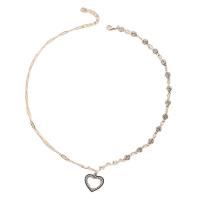 Rhinestone Zinc Alloy Necklace, Heart, silver color plated, for woman & with rhinestone & hollow Approx 17 Inch 