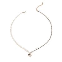 Rhinestone Zinc Alloy Necklace, with Plastic Pearl, Heart, silver color plated, for woman & with rhinestone Approx 15 Inch 