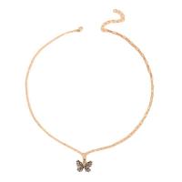 Rhinestone Zinc Alloy Necklace, Butterfly, gold color plated, for woman & with rhinestone Approx 16.7 Inch 