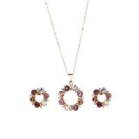 Rhinestone Zinc Alloy Jewelry Set, Stud Earring & necklace, with 1.97inch extender chain, gold color plated, 2 pieces & for woman & with rhinestone & hollow Approx 17.7 Inch 