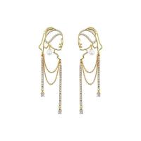 Zinc Alloy Rhinestone Drop Earring, with Plastic Pearl, Character, plated, for woman & with rhinestone & hollow 