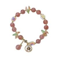 Bracelets quartz, Strawberry Quartz, avec coquille blanche & cristal & alliage de zinc, Style coréen & pour femme Environ 6.3-6.7 pouce, Vendu par PC