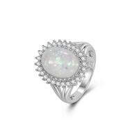 Rhinestone Brass Finger Ring, with Opal, Oval, platinum plated & for woman & with rhinestone, US Ring 
