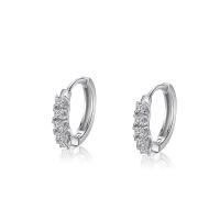Thailand Sterling Silver Huggie Hoop Earring, silver color plated, for woman & with rhinestone, 10mm 