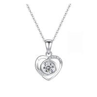 Thailand Sterling Silver Pendants, Heart, silver color plated, micro pave cubic zirconia & for woman 