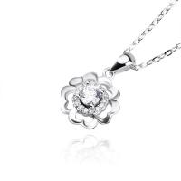 Thailand Sterling Silver Pendants, Flower, silver color plated, for woman & with rhinestone & hollow 