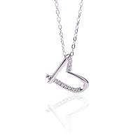 Thailand Sterling Silver Necklace, Heart, plated, micro pave cubic zirconia & for woman & hollow Approx 15.75 Inch 