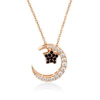 Thailand Sterling Silver Necklace, Moon and Star, plated, micro pave cubic zirconia & for woman Approx 15.75 Inch 