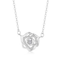 Thailand Sterling Silver Necklace, Rose, plated, micro pave cubic zirconia & for woman & hollow Approx 15.75 Inch 