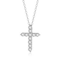 Thailand Sterling Silver Necklace, Cross, plated, micro pave cubic zirconia & for woman Approx 15.75 Inch 