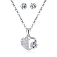 Cubic Zirconia Micro Pave Brass Jewelry Sets, Stud Earring & necklace, with 2inch extender chain, silver color plated, 2 pieces & fashion jewelry & micro pave cubic zirconia & for woman Approx 17 Inch 