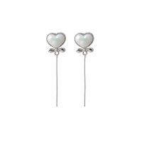 Zinc Alloy Drop Earring, with Cats Eye, 925 sterling silver post pin, Heart, silver color plated, fashion jewelry & for woman, two different colored 