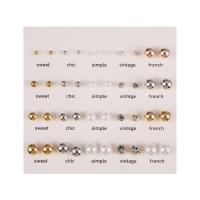 Zinc Alloy Stud Earring Set, with Plastic Pearl, plated, fashion jewelry & for woman & with rhinestone, 0.4cmu30010.6cmu30010.8cm u30011cm 