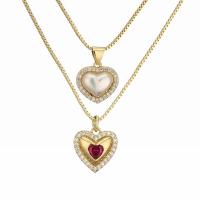 Cubic Zircon Micro Pave Brass Necklace, with Plastic Pearl, with 1.97 extender chain, gold color plated & micro pave cubic zirconia & for woman, golden .75 Inch 