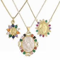 Cubic Zircon Micro Pave Brass Necklace, with Shell, Virgin Mary, gold color plated & micro pave cubic zirconia & for woman, mixed colors 