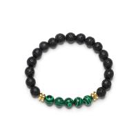 Gemstone Bracelets, Lava, with Synthetic Malachite, Round, polished, Unisex 8mm .5 Inch 