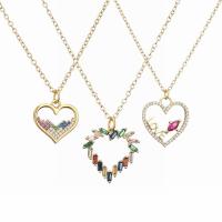 Cubic Zircon Micro Pave Brass Necklace, with 1.97 extender chain, Heart, gold color plated & micro pave cubic zirconia & for woman, golden .72 Inch 