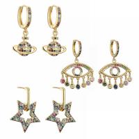 Huggie Hoop Drop Earring, Brass, gold color plated & micro pave cubic zirconia & for woman, mixed colors 