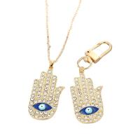 Evil Eye Schmuck Halskette, Zinklegierung, Hand, goldfarben plattiert, böser Blick- Muster & verschiedene Stile für Wahl & Emaille & mit Strass, keine, 5PCs/Tasche, verkauft von Tasche