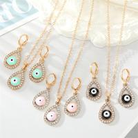 Evil Eye Jewelry Necklace, Zinc Alloy, earring & necklace, Teardrop, gold color plated, evil eye pattern & enamel & with rhinestone 
