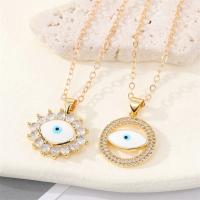 Evil Eye Jewelry Necklace, Zinc Alloy, with 5cm extender chain, gold color plated, evil eye pattern & enamel & with rhinestone, gold cm 