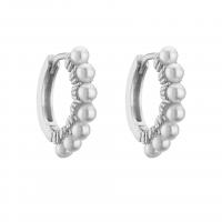 Brass Huggie Hoop Earring, plated & micro pave cubic zirconia & for woman & with plastic pearl 