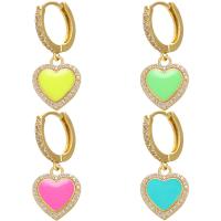 Huggie Hoop Drop Earring, Brass, Heart, gold color plated, micro pave cubic zirconia & for woman & enamel 