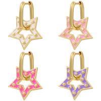 Huggie Hoop Drop Earring, Brass, Star, gold color plated, for woman & enamel 