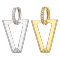 Huggie Hoop Drop Earring, Brass, Triangle, plated, micro pave cubic zirconia & for woman 