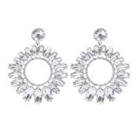 Zinc Alloy Rhinestone Drop Earring, Donut, platinum color plated, for woman & with rhinestone & hollow 