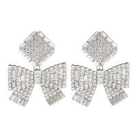 Zinc Alloy Rhinestone Drop Earring, Bowknot, platinum color plated, for woman & with rhinestone 