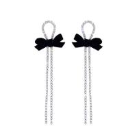 Zinc Alloy Rhinestone Drop Earring, with Velveteen, Bowknot, plated, for woman & with rhinestone 