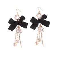 Fashion Fringe Earrings, Zinc Alloy, with Velveteen & Rhinestone & Plastic Pearl, Bowknot, plated, Korean style & for woman 