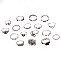 Zinc Alloy Ring Set, antique silver color plated, 17 pieces & for woman, US Ring 