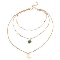 Fashion Multi Layer Necklace, Zinc Alloy, with turquoise, with 2.75inch extender chain, Moon, gold color plated, three layers & for woman Approx 13.4 Inch 
