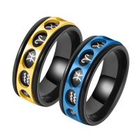 304 Stainless Steel Finger Ring, 12 Signs of the Zodiac, Vacuum Ion Plating, rotatable & for man 8mm, US Ring 