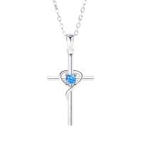 Thailand Sterling Silver Pendants, Cross, silver color plated, for woman & with rhinestone 
