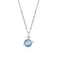 Thailand Sterling Silver Necklace, with Gemstone, platinum color plated, for woman & with rhinestone Approx 15.75 Inch 