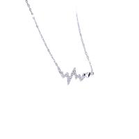 Thailand Sterling Silver Necklace, Electrocardiographic, plated, micro pave cubic zirconia & for woman Approx 15.75 Inch 