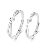 Couple Finger Rings, Thailand Sterling Silver, silver color plated, Adjustable & open & with rhinestone 