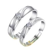 Couple Finger Rings, Thailand Sterling Silver, silver color plated, Adjustable & open & with rhinestone 