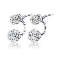 Rhinestone Stud Earring, Thailand Sterling Silver, platinum color plated, for woman & with rhinestone, 6mm,9mm 