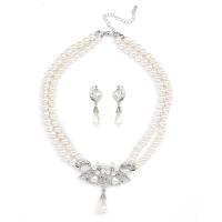 Jewelry Gift Sets, Zinc Alloy, Stud Earring & necklace, with Plastic Pearl, 2 pieces & fashion jewelry & for woman & with rhinestone, 4.6*1.5cm Approx 15.75 Inch 