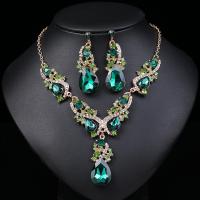 Rhinestone Zinc Alloy Jewelry Set, Stud Earring & necklace, with 1.97inch extender chain, 2 pieces & fashion jewelry & for woman & with rhinestone 6*2cm Approx 16.93 Inch 